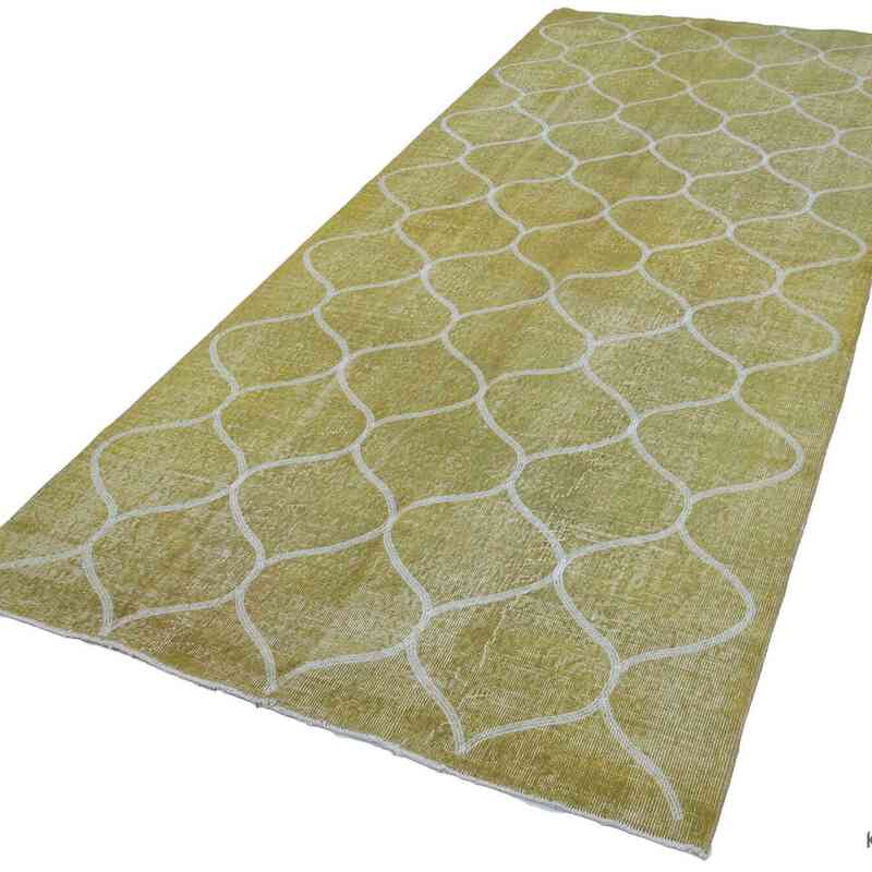 Yellow Embroidered Over-dyed Turkish Vintage Runner - 4' 7" x 10' 1" (55" x 121") - K0038593