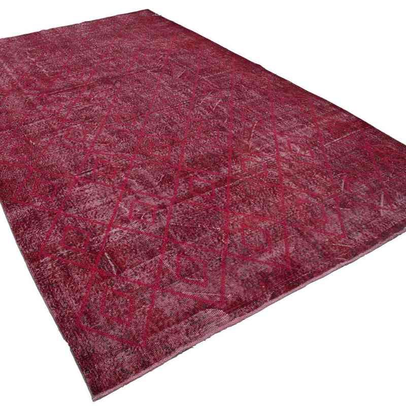 Red Embroidered Over-dyed Turkish Vintage Rug - 6' 9" x 11' 1" (81" x 133") - K0038596