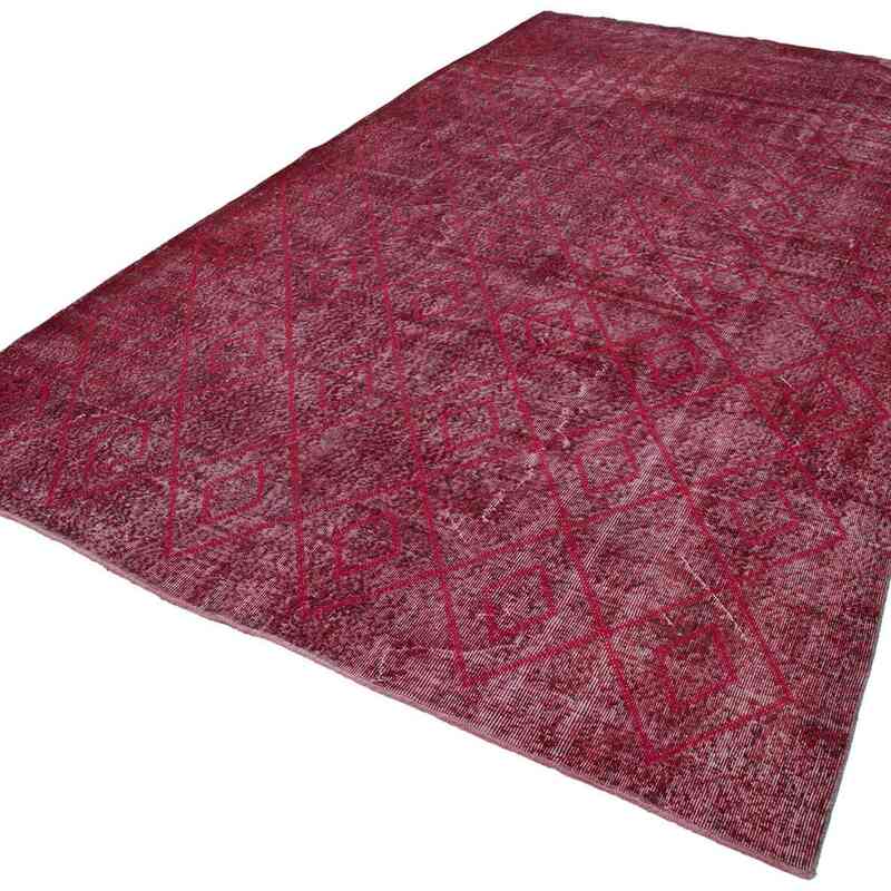 Red Embroidered Over-dyed Turkish Vintage Rug - 6' 9" x 11' 1" (81" x 133") - K0038596