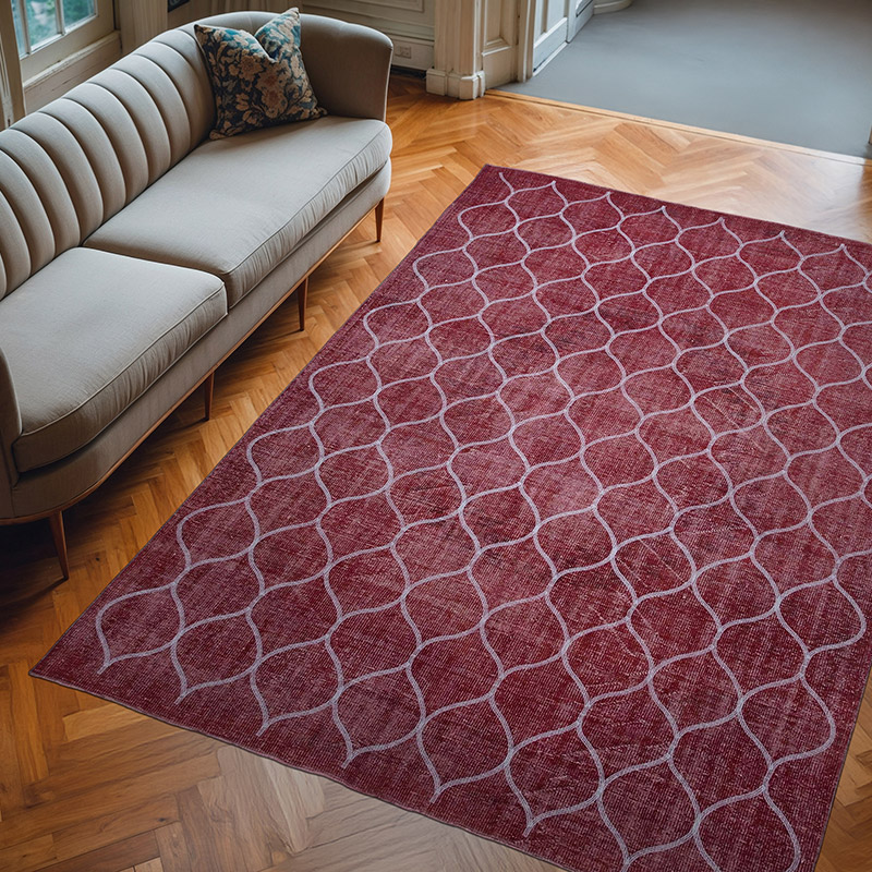 Rojo Alfombra Turca bordada sobre teñida vintage - 226 cm x 310 cm - K0038599