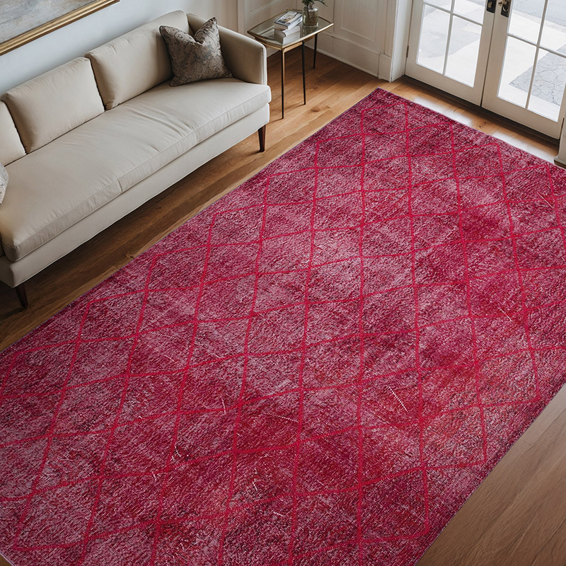 Red Embroidered Over-dyed Turkish Vintage Rug - 6' 10" x 10' 9" (82" x 129") - K0038601