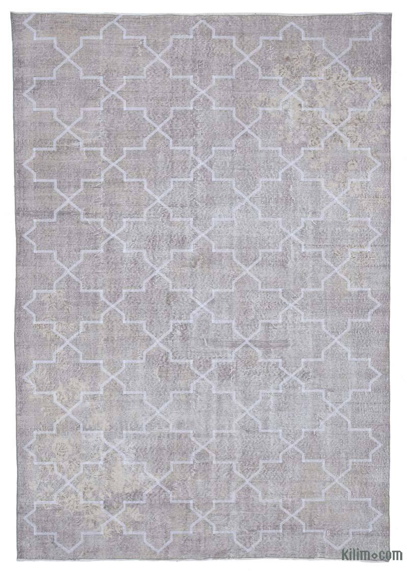 K0038602 Gray Embroidered Over-dyed Turkish Vintage Rug - 6' 11