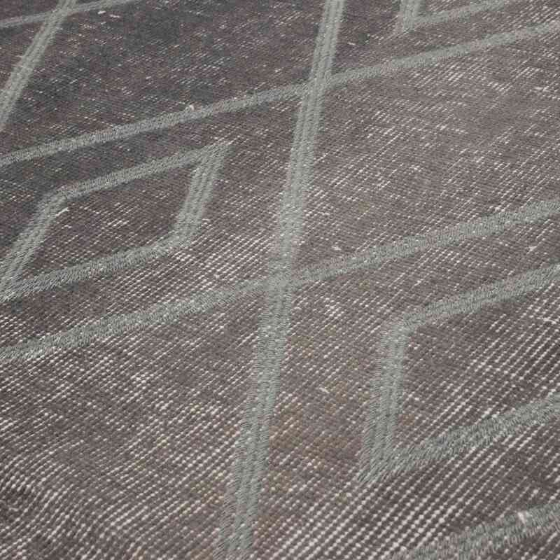 Grey Embroidered Over-dyed Turkish Vintage Runner - 3' 6" x 10' 9" (42" x 129") - K0038604