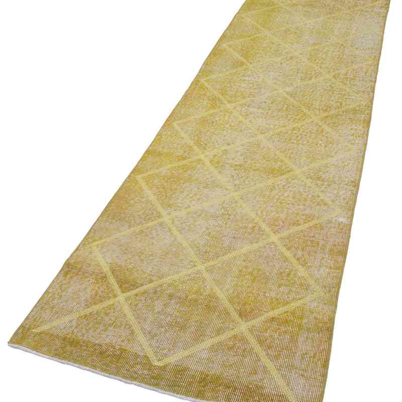Amarillo Alfombra Turca bordada sobre teñida vintage - 90 cm x 316 cm - K0038606