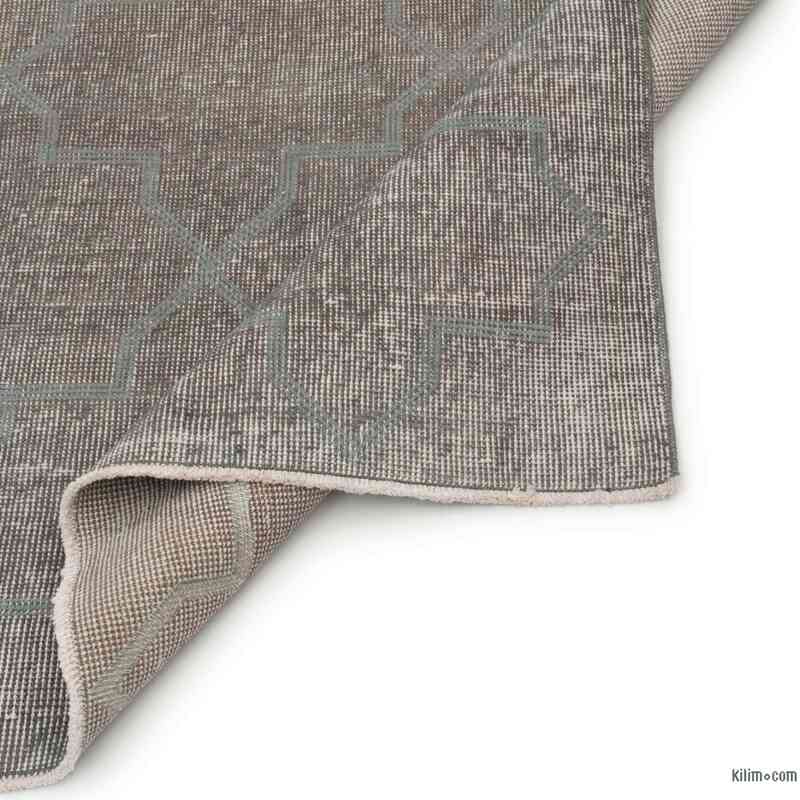Grey, Beige Embroidered Over-dyed Turkish Vintage Runner - 2' 9" x 7' 11" (33" x 95") - K0038608