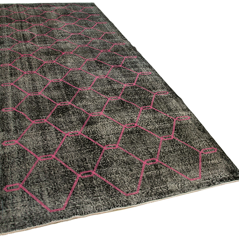 Negro Alfombra Turca bordada sobre teñida vintage - 155 cm x 420 cm - K0038616