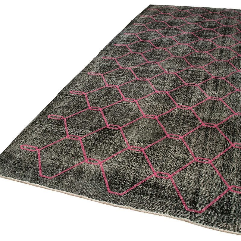 Negro Alfombra Turca bordada sobre teñida vintage - 155 cm x 420 cm - K0038616
