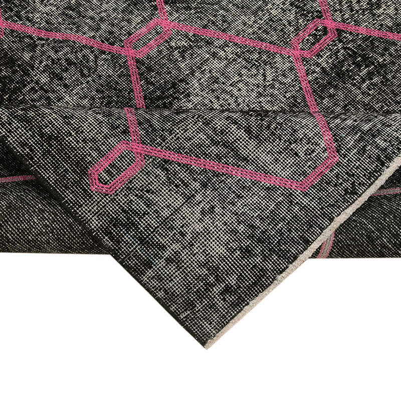 Negro Alfombra Turca bordada sobre teñida vintage - 155 cm x 420 cm - K0038616