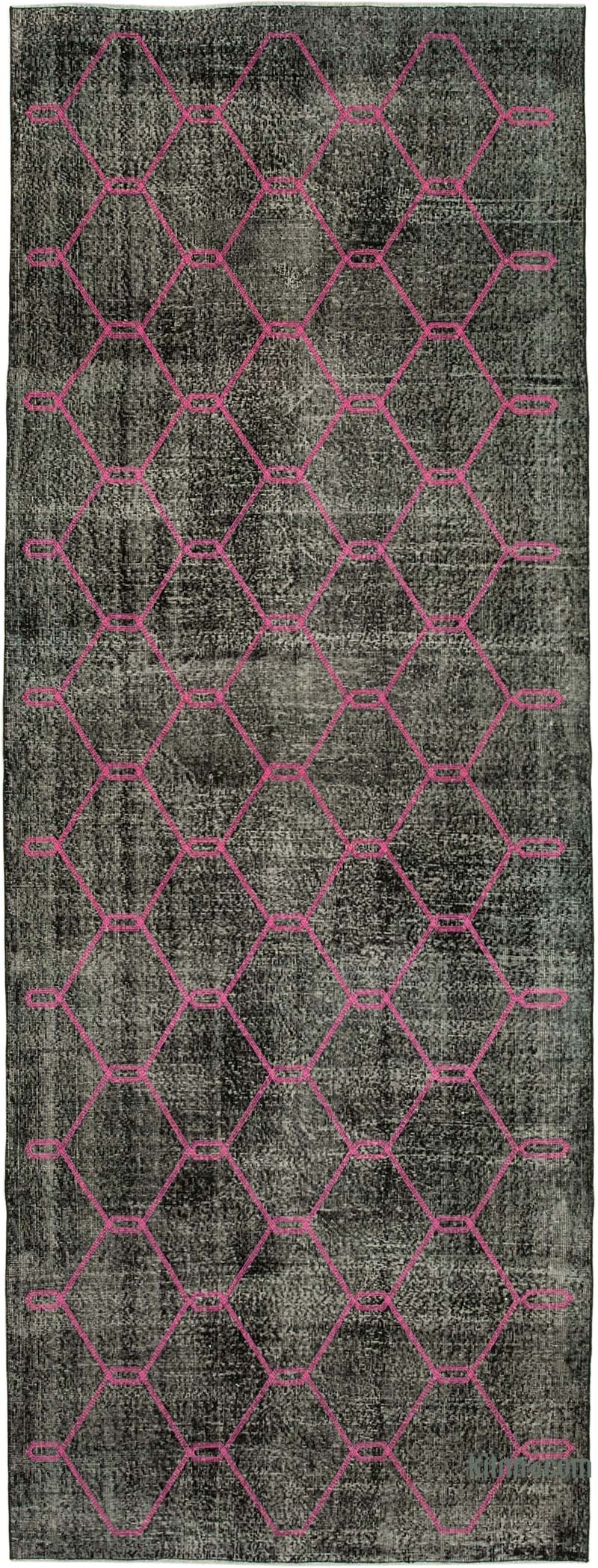 Negro Alfombra Turca bordada sobre teñida vintage - 155 cm x 420 cm - K0038616