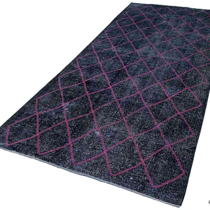 Negro Alfombra Turca bordada sobre teñida vintage - 148 cm x 352 cm - K0038617