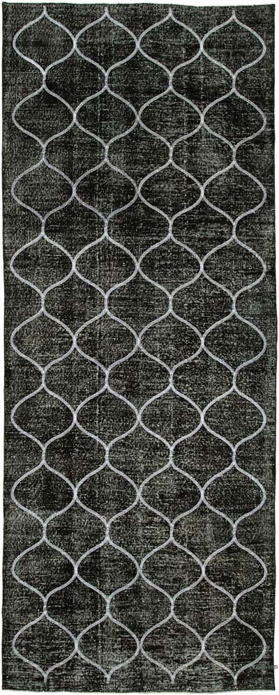İşlemeli ve Boyalı El Dokuma Vintage Halı - 142 cm x 362 cm
