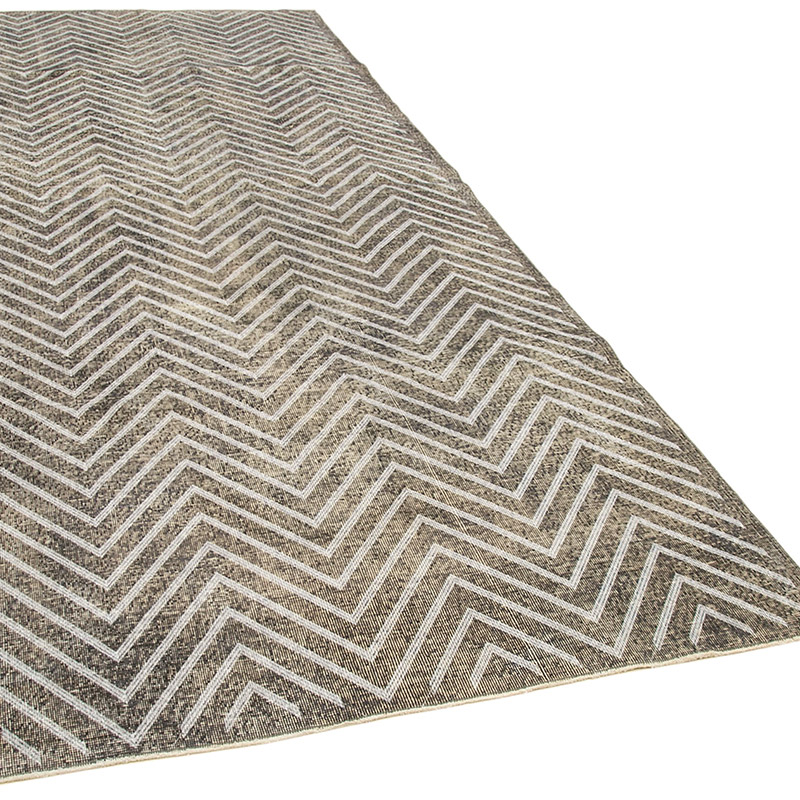 Gris Alfombra Turca bordada sobre teñida vintage - 150 cm x 379 cm - K0038620