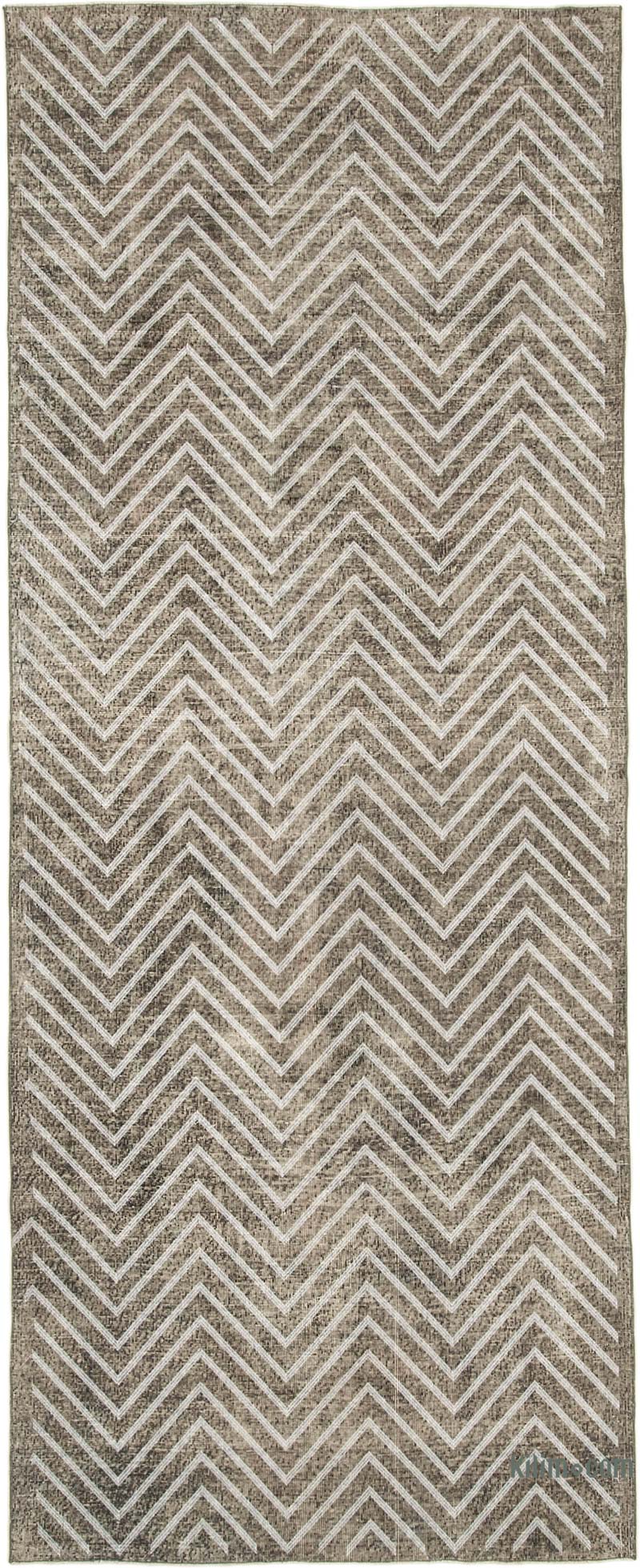 Gris Alfombra Turca bordada sobre teñida vintage - 150 cm x 379 cm - K0038620