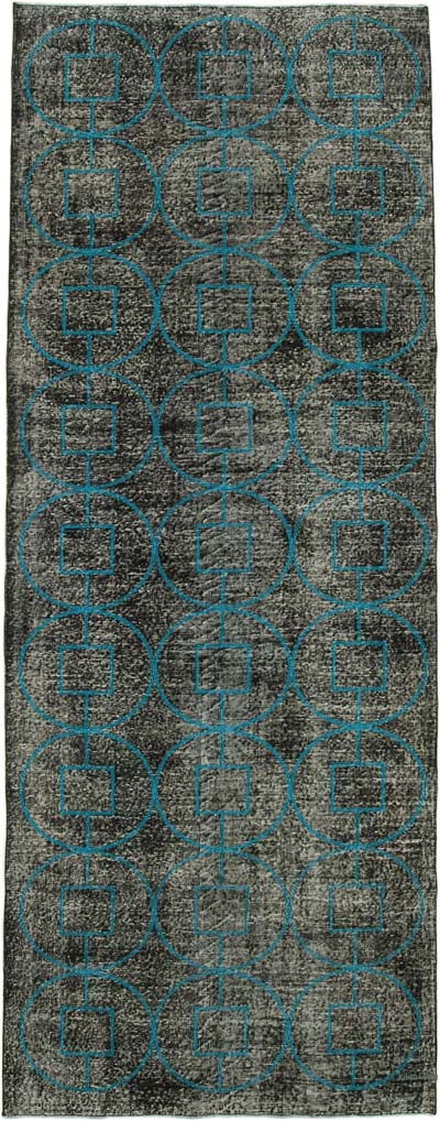 İşlemeli ve Boyalı El Dokuma Vintage Halı - 140 cm x 373 cm