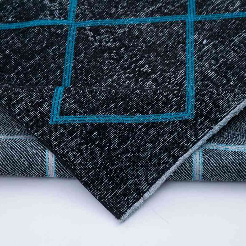 Negro Alfombra Turca bordada sobre teñida vintage - 141 cm x 373 cm - K0038623