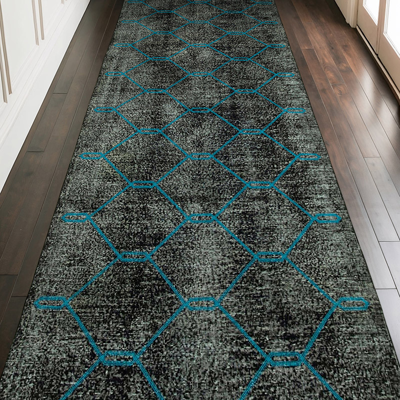 İşlemeli ve Boyalı El Dokuma Vintage Halı - 145 cm x 385 cm - K0038625