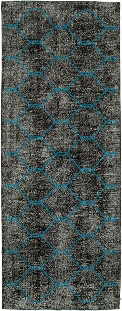 İşlemeli ve Boyalı El Dokuma Vintage Halı - 145 cm x 385 cm