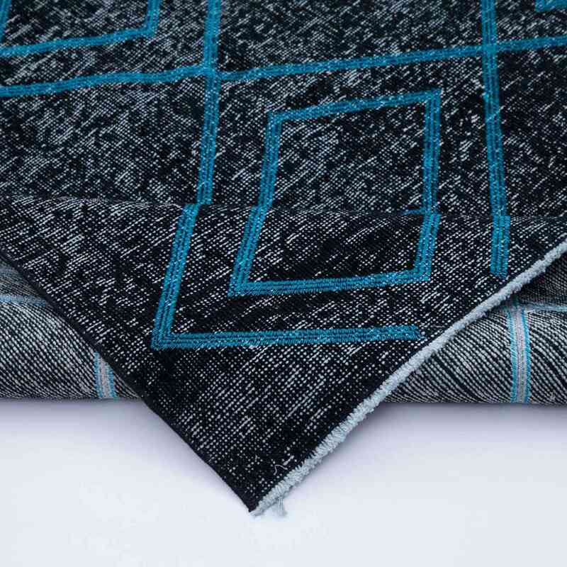 Negro Alfombra Turca bordada sobre teñida vintage - 145 cm x 357 cm - K0038626