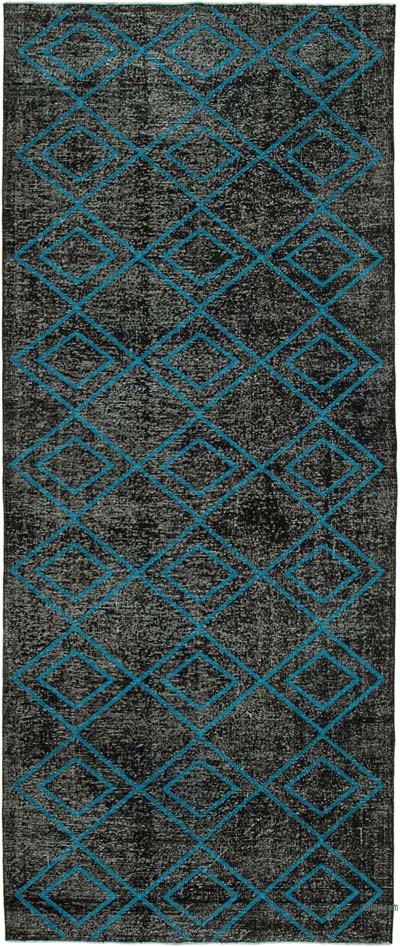 İşlemeli ve Boyalı El Dokuma Vintage Halı - 145 cm x 357 cm