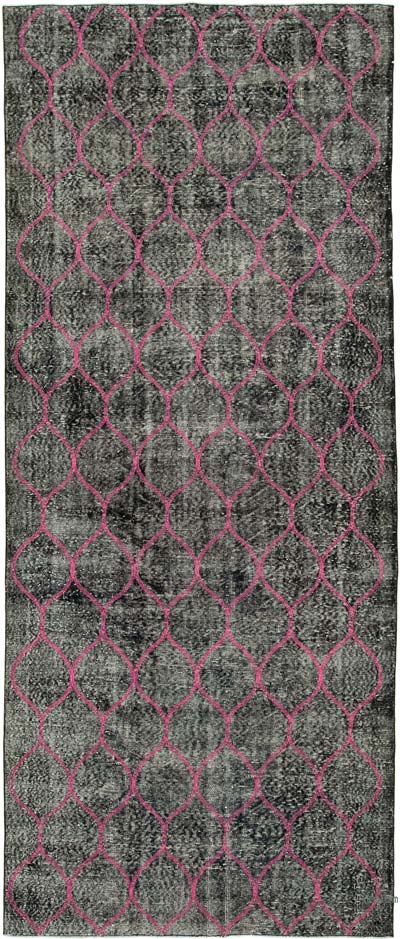 Black Embroidered Over-dyed Turkish Vintage Runner - 4' 9" x 11' 7" (57" x 139")