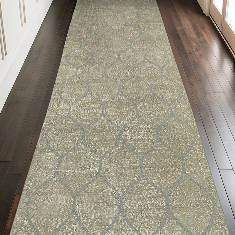Gris Alfombra Turca bordada sobre teñida vintage - 111 cm x 303 cm - K0038630
