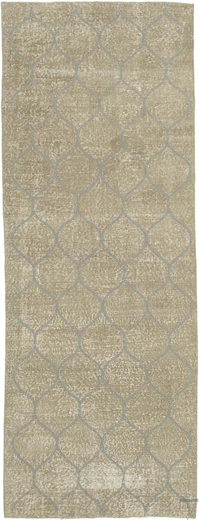 Gray Embroidered Over-dyed Turkish Vintage Runner - 3' 8" x 9' 11" (44" x 119")