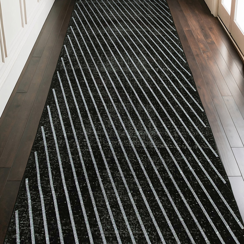 Black Embroidered Over-dyed Turkish Vintage Runner - 4' 11" x 13' 1" (59" x 157") - K0038634