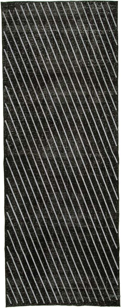 Siyah İşlemeli ve Boyalı El Dokuma Vintage Halı - 150 cm x 400 cm
