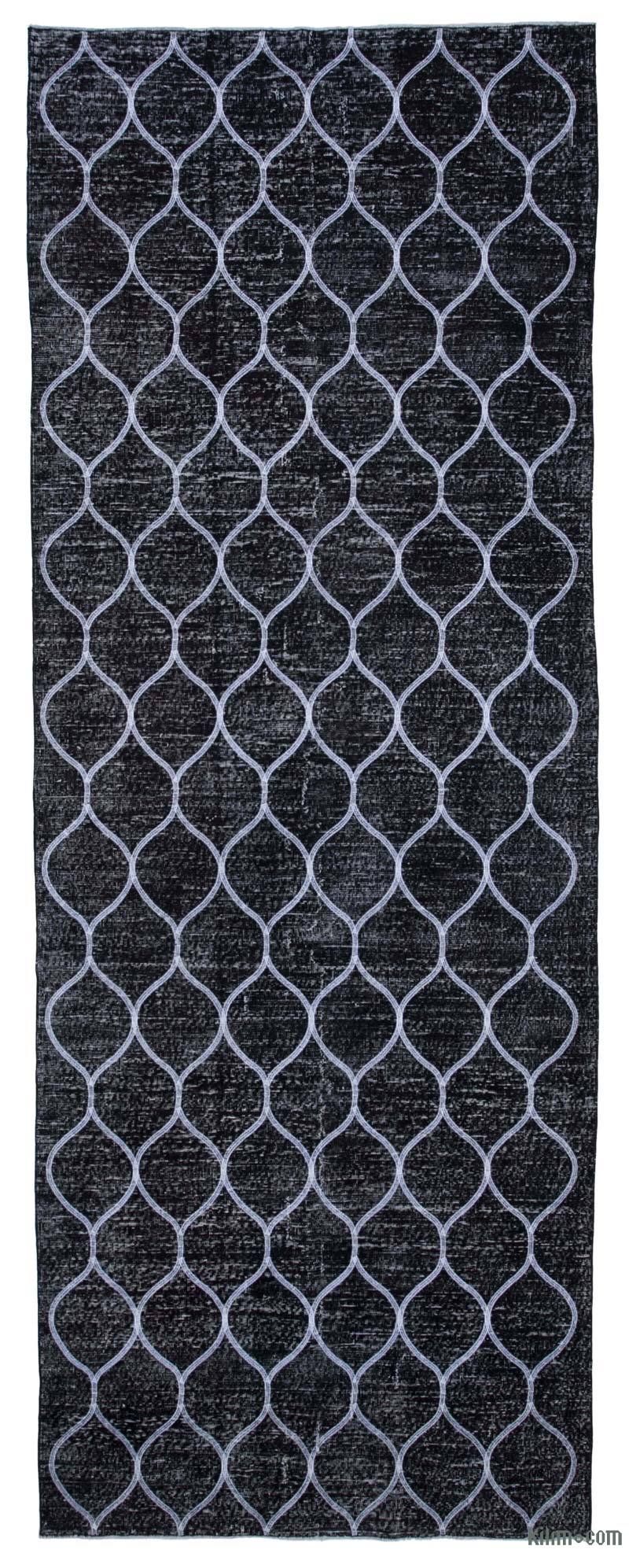Negro Alfombra Turca bordada sobre teñida vintage - 146 cm x 399 cm - K0038636