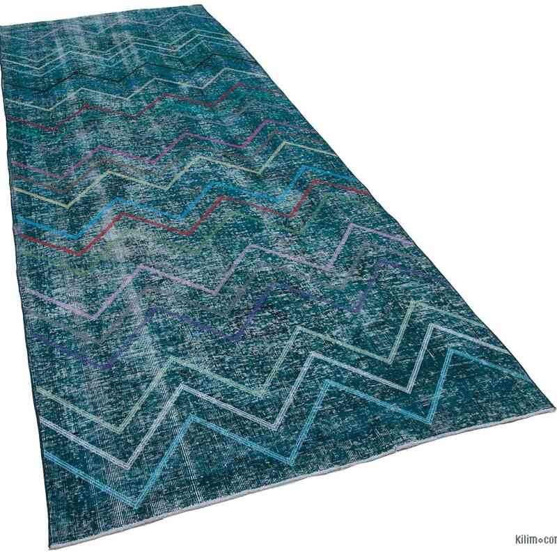 Embroidered Over-dyed Turkish Vintage Runner - 4' 7" x 12' 1" (55" x 145") - K0038639