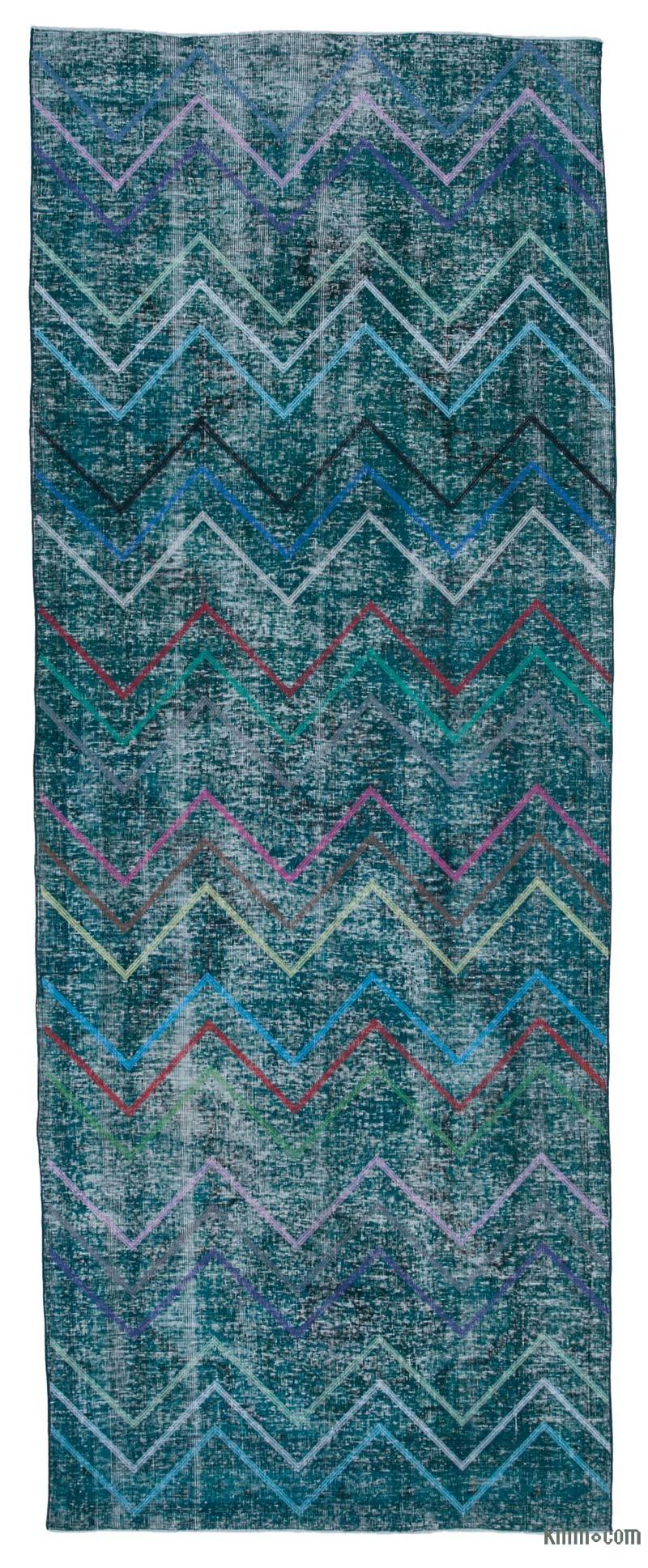 Embroidered Over-dyed Turkish Vintage Runner - 4' 7" x 12' 1" (55" x 145") - K0038639