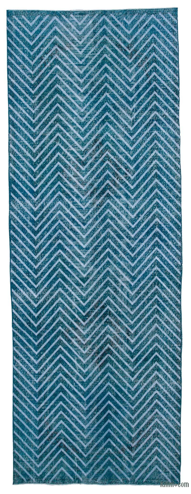 Embroidered Over-dyed Turkish Vintage Runner - 4' 8" x 13' 1" (56" x 157") - K0038640