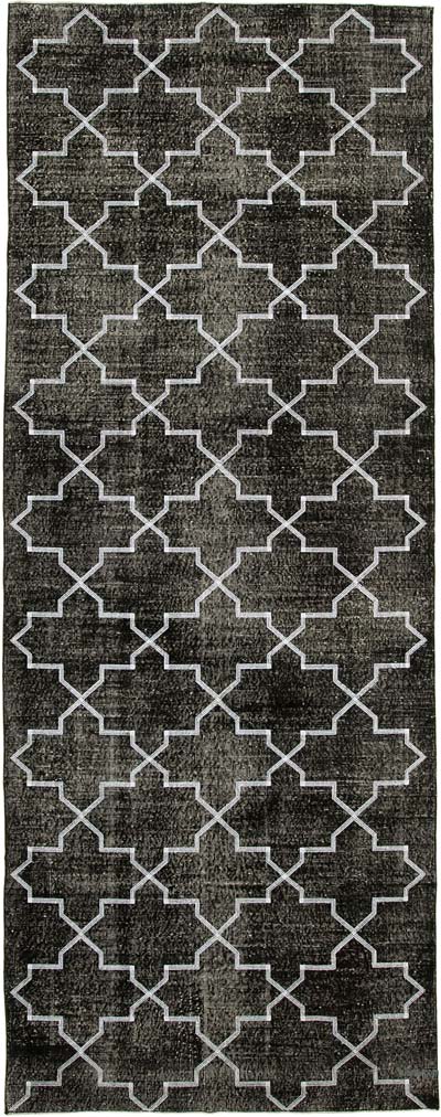 Negro Alfombra Turca bordada sobre teñida vintage - 147 cm x 383 cm