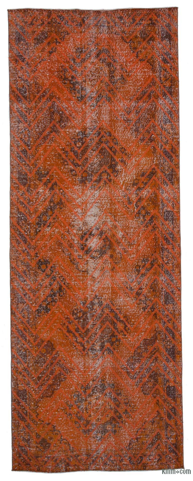 Naranja Alfombra Turca bordada sobre teñida vintage - 138 cm x 382 cm - K0038643