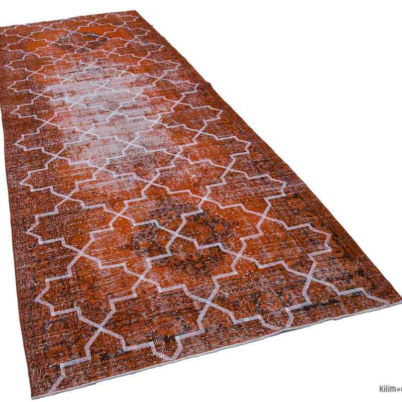 Naranja Alfombra Turca bordada sobre teñida vintage - 144 cm x 380 cm - K0038646