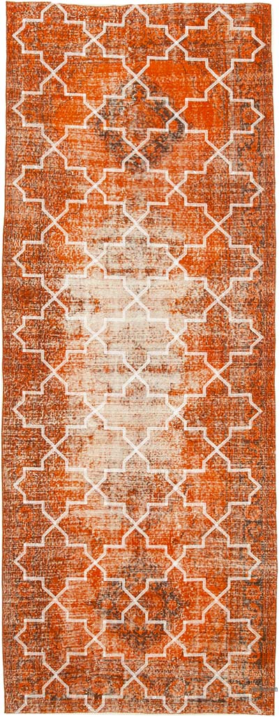 İşlemeli ve Boyalı El Dokuma Vintage Halı - 144 cm x 380 cm