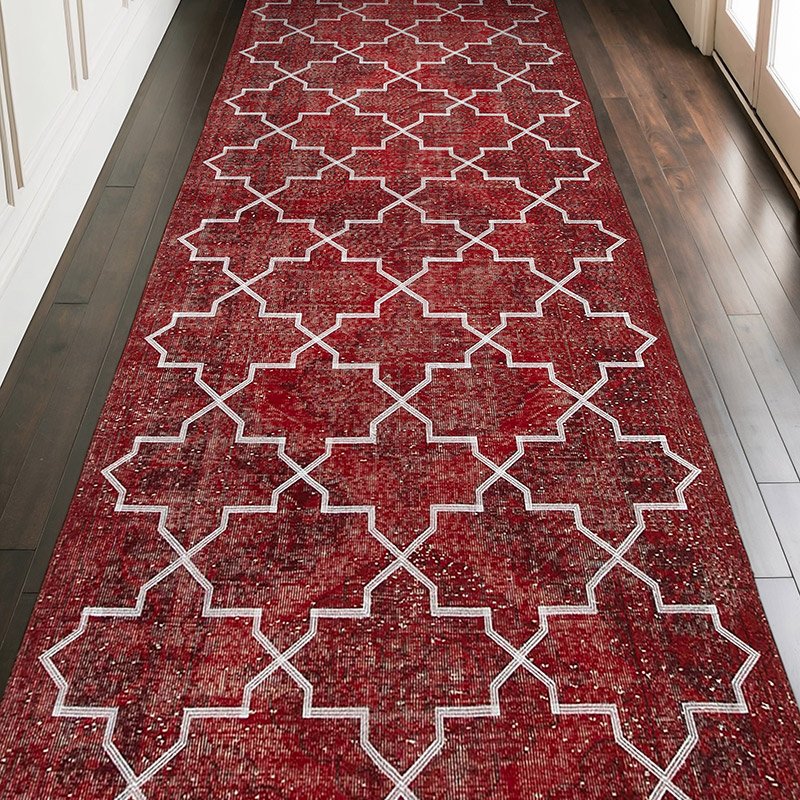 İşlemeli ve Boyalı El Dokuma Vintage Halı - 150 cm x 380 cm - K0038649