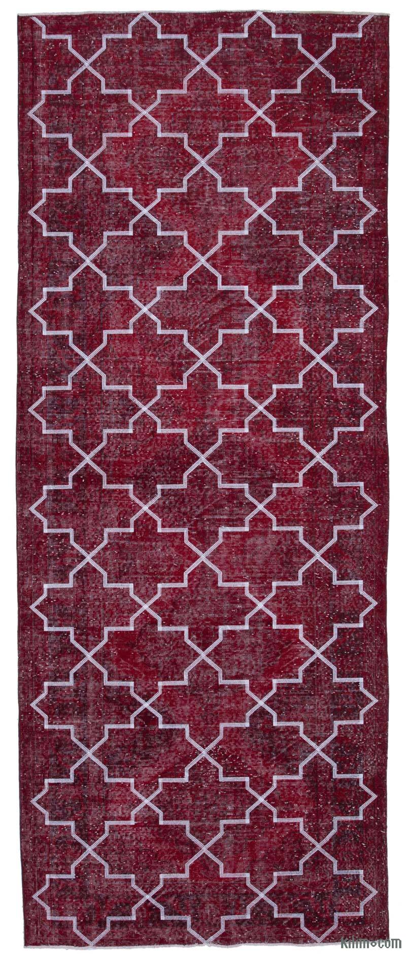 Red Embroidered Over-dyed Turkish Vintage Runner - 4' 11" x 12' 6" (59" x 150") - K0038649