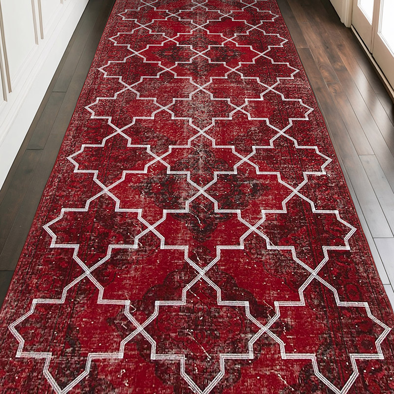 İşlemeli ve Boyalı El Dokuma Vintage Halı - 148 cm x 351 cm - K0038650