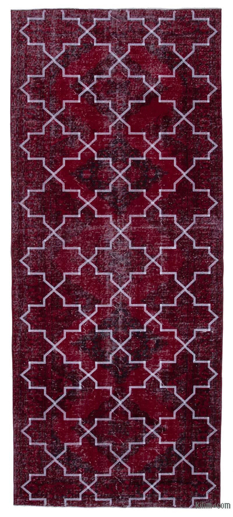 Red Embroidered Over-dyed Turkish Vintage Runner - 4' 10" x 11' 6" (58" x 138") - K0038650