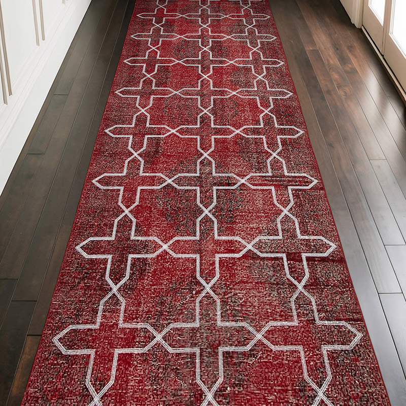 Red Embroidered Over-dyed Turkish Vintage Runner - 4' 7" x 13' 6" (55" x 162") - K0038651