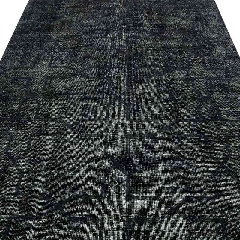 Negro Alfombra Turca bordada sobre teñida vintage - 141 cm x 375 cm - K0038654