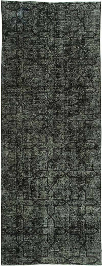 Black Embroidered Over-dyed Turkish Vintage Runner - 4' 8" x 12' 4" (56" x 148")