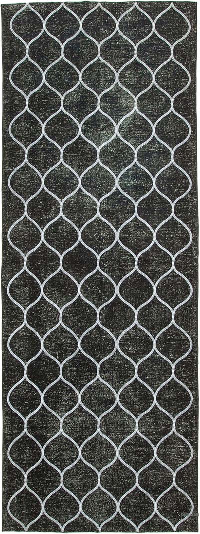 Negro Alfombra Turca bordada sobre teñida vintage - 145 cm x 396 cm