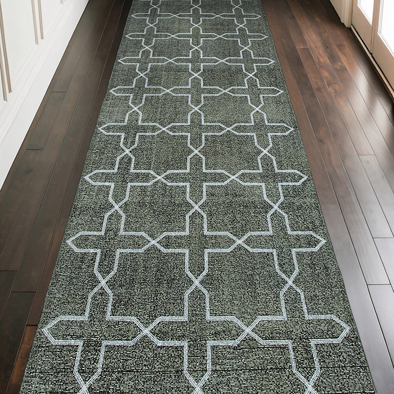 Negro Alfombra Turca bordada sobre teñida vintage - 140 cm x 408 cm - K0038660