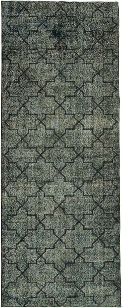 Black Embroidered Over-dyed Turkish Vintage Runner - 4' 8" x 12'  (56" x 144")