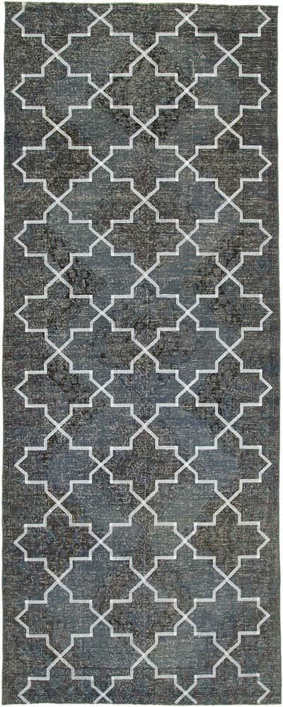 Gris Alfombra Turca bordada sobre teñida vintage - 144 cm x 374 cm