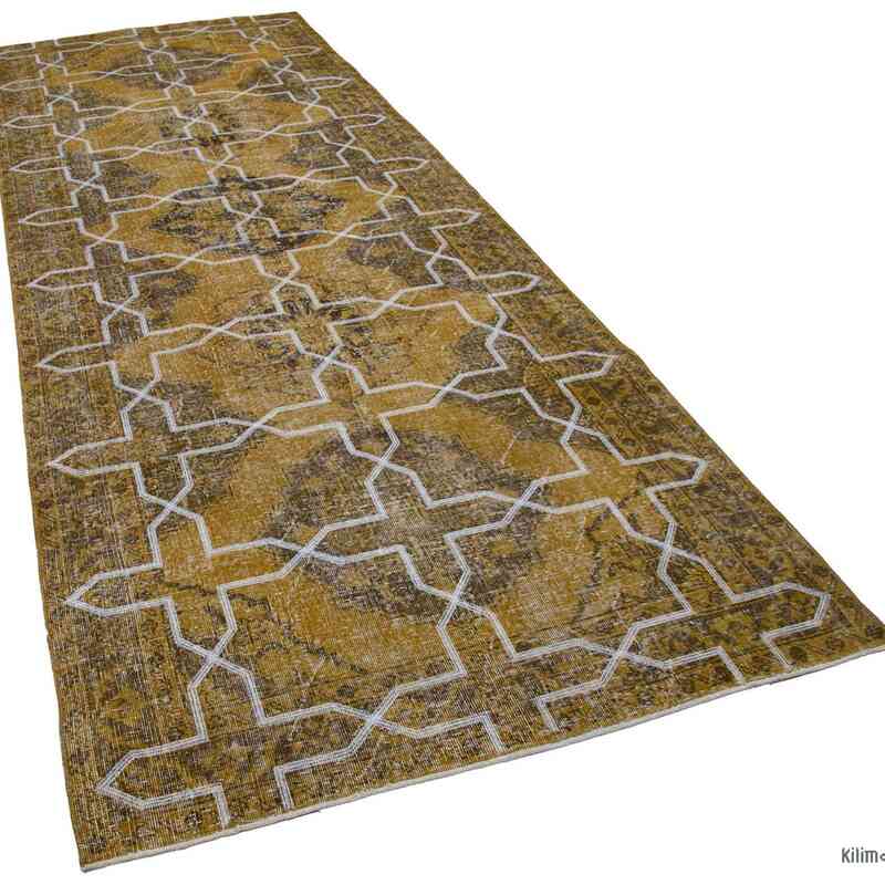 Yellow Embroidered Over-dyed Turkish Vintage Runner - 4' 9" x 12' 8" (57" x 152") - K0038666