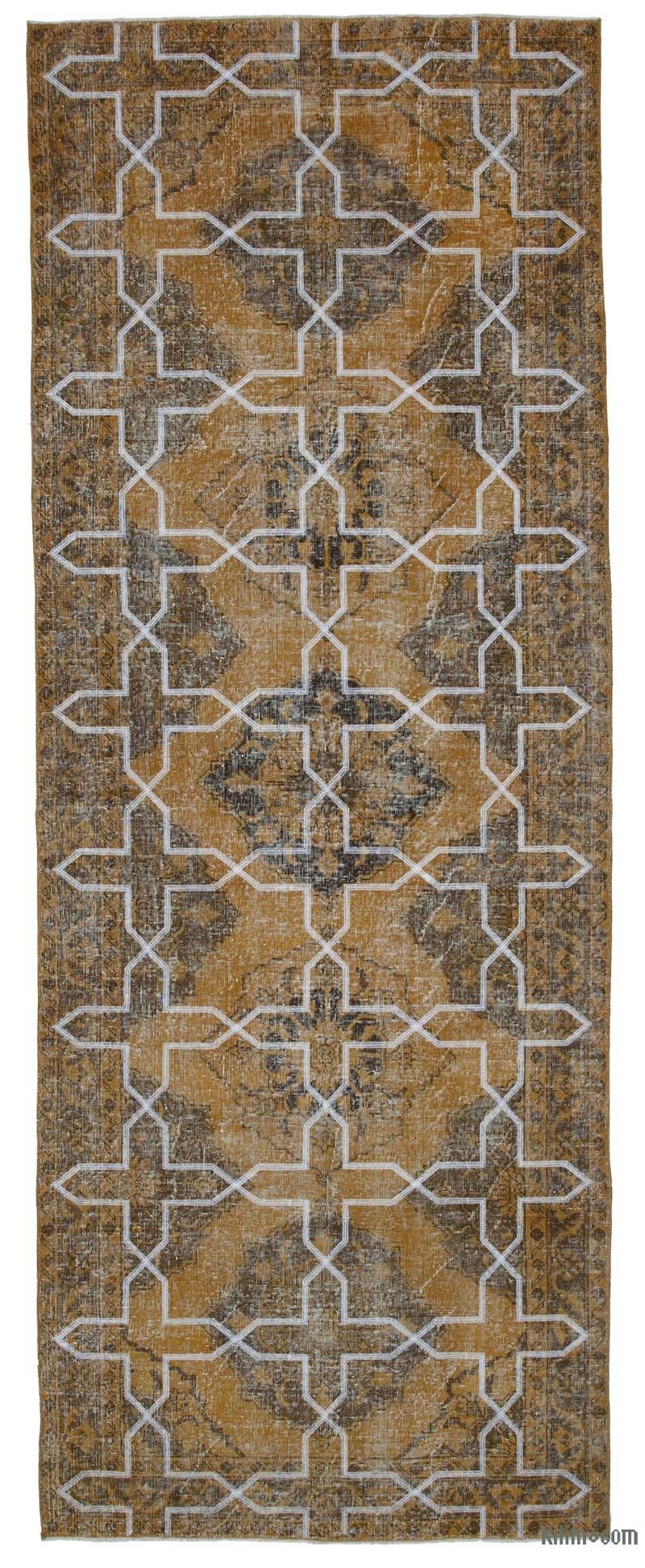 Yellow Embroidered Over-dyed Turkish Vintage Runner - 4' 9" x 12' 8" (57" x 152") - K0038666