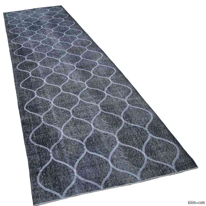 Grey Embroidered Over-dyed Turkish Vintage Runner - 3' 11" x 13' 2" (47" x 158") - K0038667